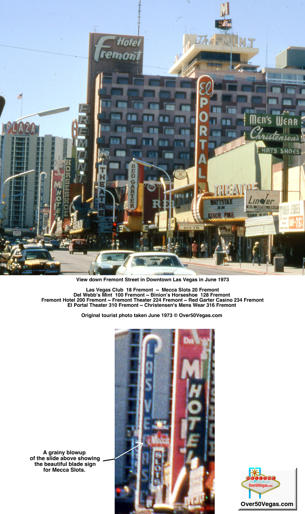 Look in the background between the signs for the Las Vegas Club and the Mint and you’ll see the sign for Mecca Slots.